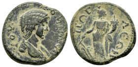 PISIDIA. Pogla. Julia Domna.(Augusta, 193-217). Ae.

Obv : ΙΟΥ(ΛΙΑ) ΔΟ(ΜΝΑ) ϹΕ.
Raped bust right.

Rev : ΠΩΓΛΕΩΝ.
Tyche standing facing, head le...