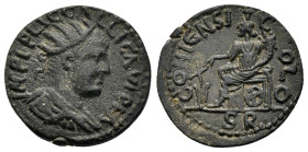 LYCAONIA.Iconium. Gallienus.(253-268). Ae.

Obv : IMP C P LIC GALLIЄNVS P F A.
Radiate, draped and cuirassed bust right.

Rev : ICONIЄNI COLO / S R.
T...