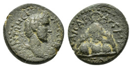 CAPPADOCIA. Caesarea. Antoninus Pius (138–161). Ae.

Obv : ΑΥ ΑΝΤΩΝΕΙΝΟϹ ϹΕΒΑc.
Laureate head right.

Rev : ΚΑΙϹΑΡ ΑΡΓΑΙΩ ΕΤ ΔΙ.
Mount Argaeus; on sum...