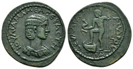 CILICIA, Aegeae.Julia Mamaea.(Augusta, 222-235). Ae.

Obv : ΙΟΥΛΙΑ ΜΑΜΕΑ ϹΕΒΑϹΤH.
Daped bust, right.

Rev : ϹΕΥ ΑΔΡ ΑΙΓ ΑΛΕΞΑΝΔΡΟΥΠΟΛ ϚΟΣ.
Posei...