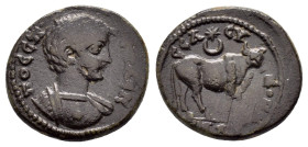 CILICIA.Seleucia ad Calycadnum. Geta.(As Caesar, 198-209).Ae.

Obv : ΠΟ CЄΠ ΓЄTAC K.
Bare-headed and cuirassed bust of Geta to right.

Rev : CЄΛЄYK KA...