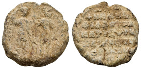 BYZANTINE LEAD SEAL.(Circa 7th-11th Century).Pb.

Condition : Good very fine.

Material : Lead.
Axis : 12h.

Weight : 20.82 gr.
Diameter : 28 mm.