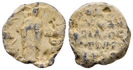 BYZANTINE LEAD SEAL.(Circa 7th-11th Century).Pb.

Condition : Good very fine.

Material : Lead.
Axis : 12h.

Weight : 9.52 gr.
Diameter : 22 mm.