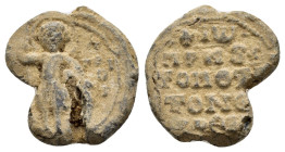 BYZANTINE LEAD SEAL.(Circa 7th-11th Century).Pb.

Condition : Good very fine.

Material : Lead.
Axis : 12h.

Weight : 4.66 gr.
Diameter : 18 mm.