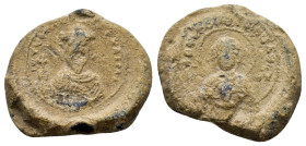 BYZANTINE LEAD SEAL.(Circa 7th-11th Century).Pb.

Condition : Good very fine.

Material : Lead.
Axis : 12h.

Weight : 12.92 gr.
Diameter : 23 mm.