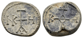 BYZANTINE LEAD SEAL.(Circa 7th-11th Century).Pb.

Condition : Good very fine.

Material : Lead.
Axis : 12h.

Weight : 11.17 gr.
Diameter : 19 mm.
