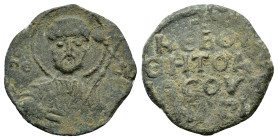 CRUSADERS.Antioch.Tancred.(1101-1112).Follis.

Obv : O ΠΕ ΤΡΟΣ.
Nimbate bust of St. Peter facing, raising right hand in blessing and holding cross in ...