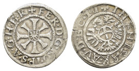 HOLY ROMAN EMPIRE. Ferdinand I.(1519-1564). Kreuzer. Hall.

Obv : FER D G RO IP SA G H B R.
Double-cross with Tyrol arms.

Rev : INF HIS AR AV D ...