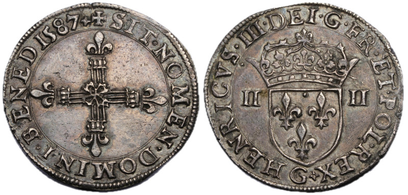 Henri III 1547-1559
1/4 ecu , croix aux bras fleurdelisés, écu de face, Poitiers...