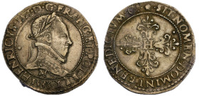 Henri III 1574-1589
Demi Franc au col plat, 1585 M, AG 7 g. 
Ref : G 487 (R5), Dup. 1131 , Ciani 1431
Conservation : presque Superbe. Très Rare