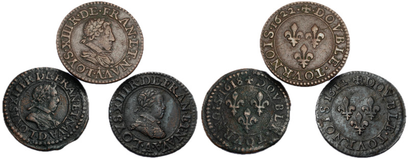 Losuis XIII 1610-1643
Lot de trois double tournois buste enfantin et buste juvén...