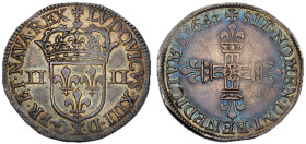 Louis XIII 1610-1643
1/4 Écu titulaire du côté de l'écu, Amiens, 1642 X, AG 9.65 g.
Ref : G. 28 (R2) 
Conservation : Superbe