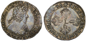 Louis XIII 1610-1643
1/2 Franc, buste lauré au grand col rabattu, Aix, 1639 &, AG 6.87 g.
Ref : G. 41 
Conservation : TTB-SUP