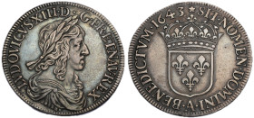 Louis XIII 1610-1643
Écu de 60 Sols, 2ème poinçon de Warin, Paris, 1643 A, Rose, AG 27.10 g. 
Ref : G.52 Conservation : Superbe. Très belle patine....