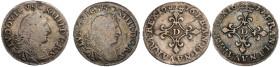 Louis XIV 1643-1715 Lot de deux monnaies de 4 sols en argent 1675 D Lyon & 1691 A Paris
Ref : G. 103
Conservation : TB