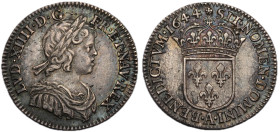 Louis XIV 1643-1715 1/12 Ecu à la mèche courte 1644A Paris, AG 2.24 g. 
Ref : G 111
Conservation : TTB-SUP