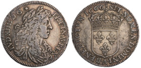 1/4 Écu au buste juvénile, Paris, 1666 A, AG 6.85 g.
Ref : G. 143 (R)
Conservation : TB-TTB. Rare