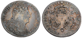 1/4 écu aux 3 couronnes, Troyes, 1711 V, AG 7.33 g.
Ref : G.165 (R)
Conservation : TB