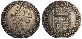 Louis XIV 1643-1715
1/2 Écu au buste juvénile de Béarn, Pau, 1673, AG 13.52 g.
Ref : G. manque, type 175, inédit
Conservation : TTB-SUP