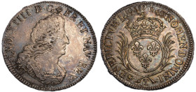 Louis XIV 1643-1715
1/2 Écu aux palmes, Nantes, 1694 T, rf, AG 13.41 g. 
Ref : G. 185
Conservation : TTB+