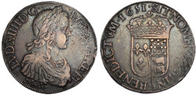 Louis XIV 1643-1715
Écu de Béarn à la mèche longue, Pau, 1651, AG 26.70 g.
Ref : G. 204 (R2)
Conservation : TB-TTB. Rare