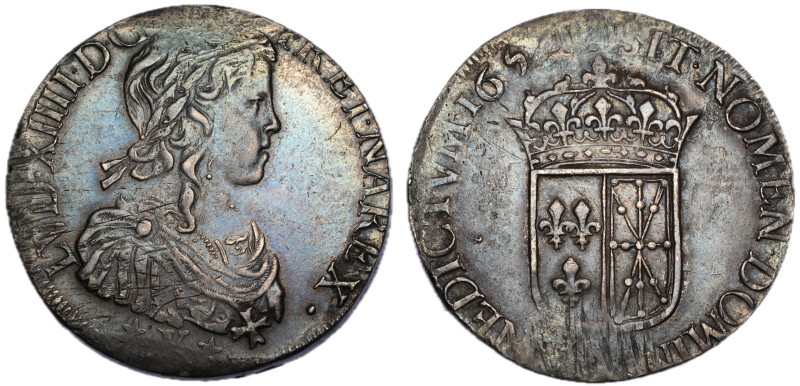 Louis XIV 1643-1715
Écu de Navarre à la mèche longue, St. Palais, 1652 , AG 26.6...