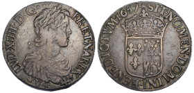 Louis XIV 1643-1715
Écu de Navarre à la mèche longue, St. Palais, 1657 , AG 27.00 g.
Ref : G. 203 (R2)
Conservation : TB-TTB. Rare