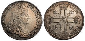 Louis XIV 1643-1715
Écu aux 8 L, Reims, 1690 S , rf, Ag 27.12 g.
Ref : G. 216 (R)
Conservation : TTB