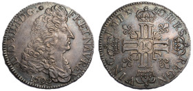 Louis XIV 1643-1715
Écu aux 8 L, Bordeaux, 1692 K , rf, Ag 27.14 g.
Ref : G. 216 (R)
Conservation : Superbe