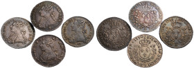 Louis XVI 1774-1792
Lot de quatre monnaies de 1/10 Ecu , Paris, 1781 A , Marseille, 1788 MA, Montpellier, 1788 N et Bayonne 1790 L
Ref : G. 353
Conser...