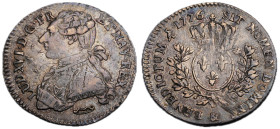 Louis XVI 1774-1792 1/5 écu, Aix, 1776 &, AG 5.8 g.
Ref : G. 354 (R4)
Conservation : TTB. Rarissime