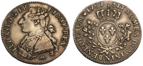 Louis XVI 1774-1792 1/5 écu, Montpellier, 1787 N, AG 5.8 g.
Ref : G. 354 (R3)
Conservation : TTB. Très Rare