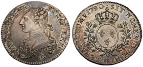 Louis XVI 1774-1792
1/2 Écu, La Rochelle, 1790 H, AG 14.74 g.
Ref : G.355 (R2)
Conservation : Superbe