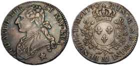 Louis XVI 1774-1792
1/2 Écu, Marseille, 1790 MA, AG 14.54 g.
Ref : G.355 (R3)
Conservation : TTB-SUP