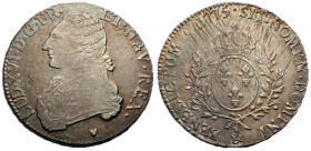 Louis XVI 1774-1792
Écu aux branches d'olivier, Aix, 1775 &, AG 29.20g.
Ref : G.356 (R)
Conservation : TTB. Stries de frappe