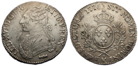 Louis XVI 1774-1792
Écu aux branches d'olivier, Bordeaux, 1776 K, AG 29.40 g.
Ref : G.356 (R)
Conservation : TTB-SUP