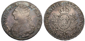 Louis XVI 1774-1792
Écu aux branches d'olivier, Perpignan, 1789 Q, AG 29.46 g.
Ref : G.356 
Conservation : TTB.