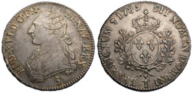 Louis XVI 1774-1792
Écu aux branches d'olivier, Nantes, 1789 T, AG 29.19 g.
Ref : G.356 (R3)
Conservation : TTB-SUP