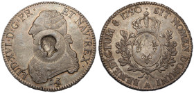 Louis XVI 1774-1792
Écu aux branches d'olivier, Paris, 1790 A, Contremarque Napoléon Ier, AG 29.45 g.
Ref : G.356 
Conservation : Superbe
