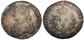 Louis XVI 1774-1792
Écu aux branches d'olivier, Montpellier, 1790 N, AG 29.23 g.
Ref : G.356 (R3)
Conservation : TTB+. Rare. Rayures à l'avers