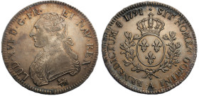 Louis XVI 1774-1792
Écu aux branches d'olivier, Paris, 1791 . A, léopard, 2ème semestre AG 28.98 g.
Ref : G.356 (R3)
Conservation : Superbe, flan larg...