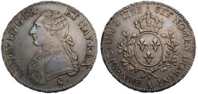 Louis XVI 1774-1792
Écu aux branches d'olivier, Paris, 1791 A, héron, 1er semestre AG 29.24 g.
Ref : G.356 
Conservation : Superbe. Quelques marques à...