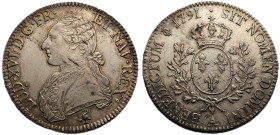 Louis XVI 1774-1792
Écu aux branches d'olivier, Paris, 1791 A, héron, 2ème semestre AG 29.46 g.
Ref : G.356 (R4)
Conservation : Rarissime, presque Sup...