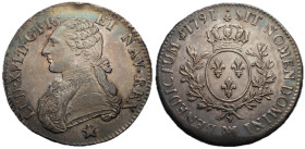Louis XVI 1774-1792
Écu aux branches d'olivier, Marseille, 1791 MA, AG 29.44 g.
Ref : G.356 (R2)
Conservation : TTB+. Rare. Flan décentré