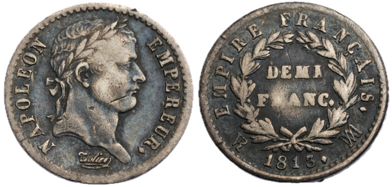 Premier Empire 1804-1814 1/2 Franc , Marseille, 1813 MA , AG 2.45 g. 
Ref : G. 3...