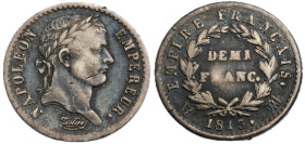 Premier Empire 1804-1814 1/2 Franc , Marseille, 1813 MA , AG 2.45 g. 
Ref : G. 399
Conservation : TB