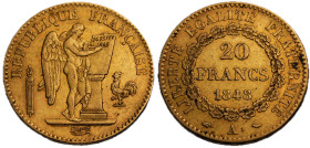 IIe République 1848-1852
20 francs Génie, Paris, 1848 A, AU 6.45 g.
Avers : RÉPUBLIQUE FRANÇAISE. Génie ailé de la République debout à droite, tenant ...