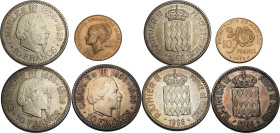 Monaco
Lot de trois monnaies en argent de 10 Francs 1966 Charles III et une monnaie de 10 Francs 1982 Grace Kelly , Cu-Ni-Alu
Ref : G. MC 155- MC 158
...