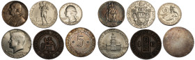 Lot de 6 monnaies étrangères, quarter and half dollar 1976- Vatican 2 Lire 1935 et 10 lire argent 1938, Conchinchina. 1 cent. 1885, Algérie 5 dinars u...