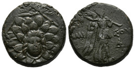 PONTOS.Amisos.(Circa 105-63 BC).Ae.

Obv : Aegis with Gorgon's head at center.

Rev : AΜΙΣΟΥ.
Nike advancing right, holding wreath and palm branch, be...